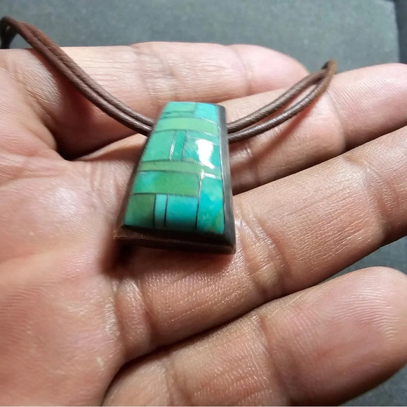 Sterling Silver 925 Pave Turquoise Stone Inlay Double Strand Necklace 15 In Long - Picture 4 of 9